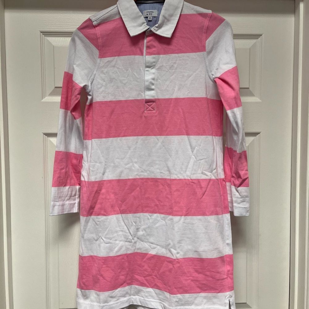Crown & Ivy Pink & White Striped Rugby Dress sz XS EUC
